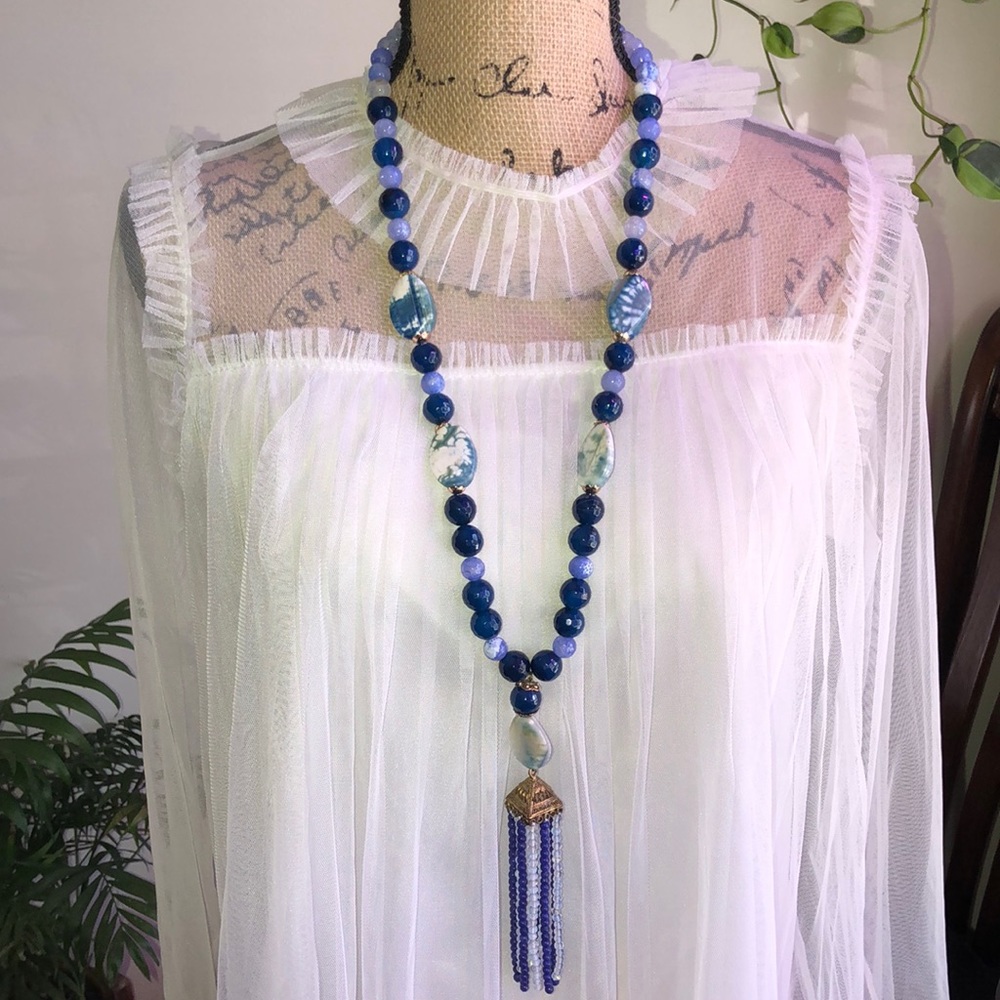 Sodalite blue gemstone long necklace